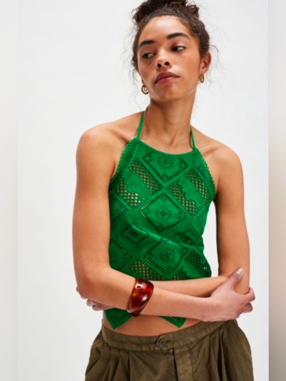 NWT Free People  Green Hankie Halter Top | M